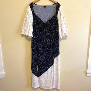 Torrid Stretchy Polka Dot Maxi Dress Short Balloon Sleeves Pockets Summer Black